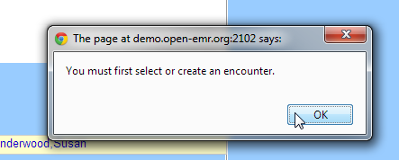error messages when mistakenly clicked "visit forms" in OpenEMR