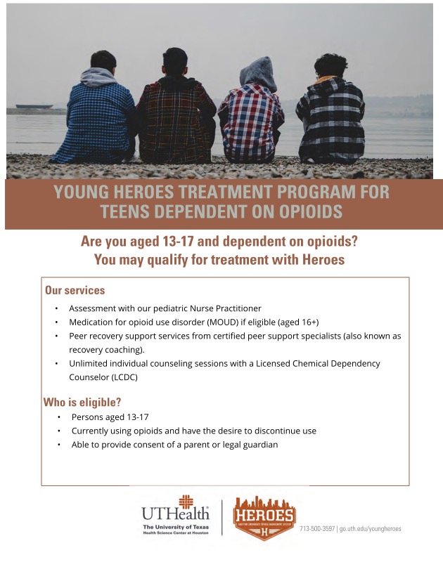 Young HEROES Treatement Program for Teens Dependent on Opioids Flyer