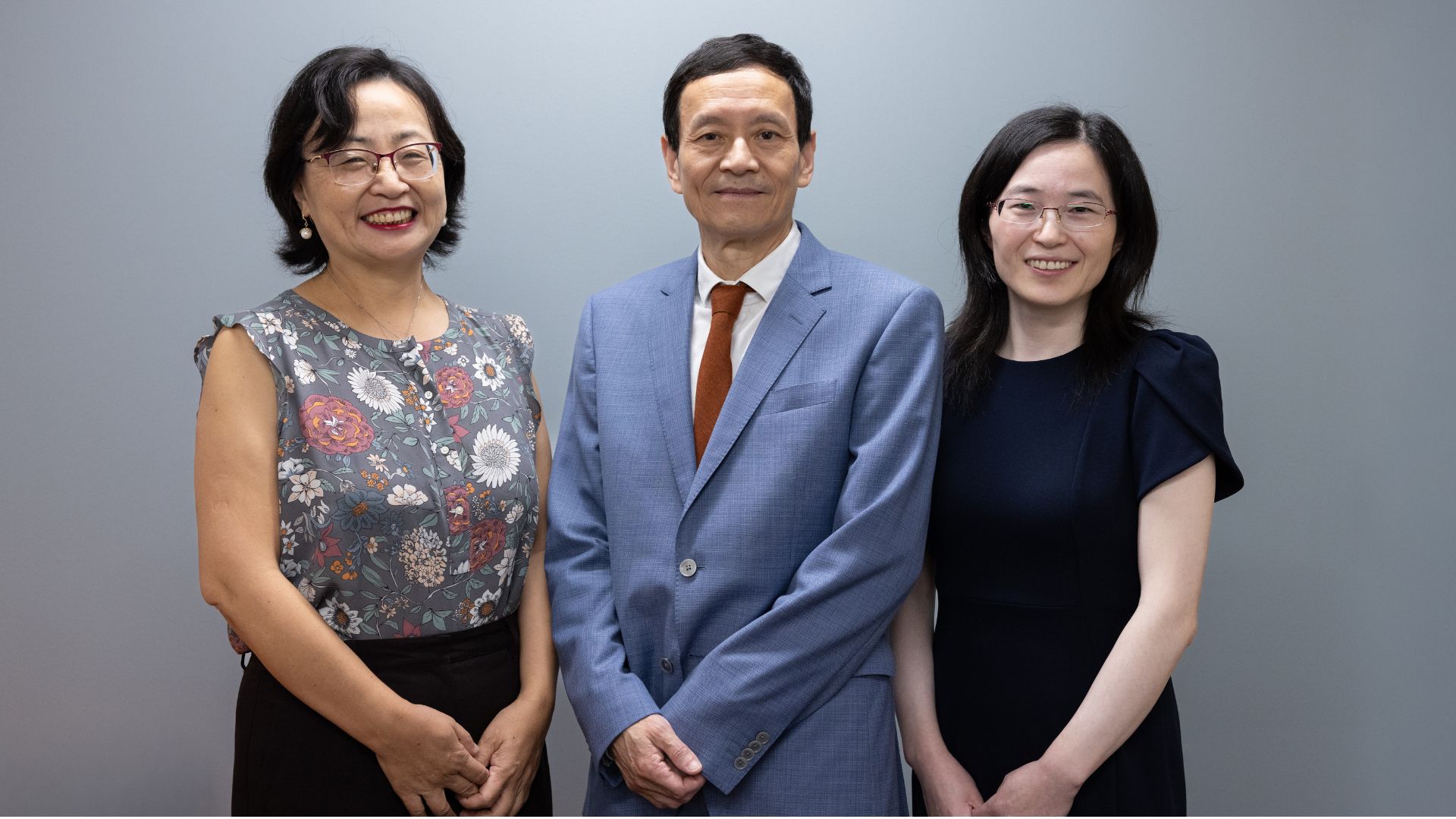 From left to right: Hongfang Liu, PhD; GQ Zhang, PhD; and Licong Cui, PhD. All three researchers will serve as principal investigators of the grant led by UTHealth Houston. (Photo by Rogelio Castro)